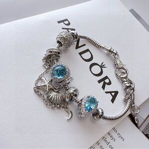 Pandora Silver Bracelet with Aqua Charms
